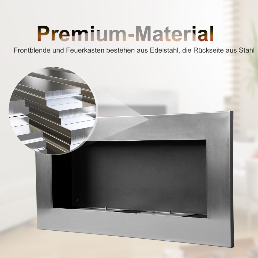 Ethanol-Kamin Wandkamin 110x54cm Bio-Ethanol Ofen Edelstahl