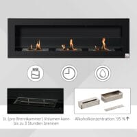 Ethanol-Kamin Wandkamin 120x40cm Bio-Ethanol Ofen schwarz
