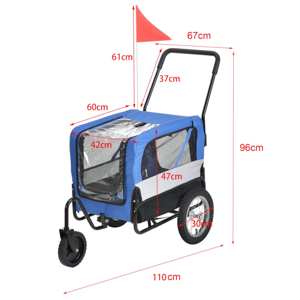 Fahrradanhänger 2 in 1 Jogger Hunde Transport Blau/Grau/Schwarz