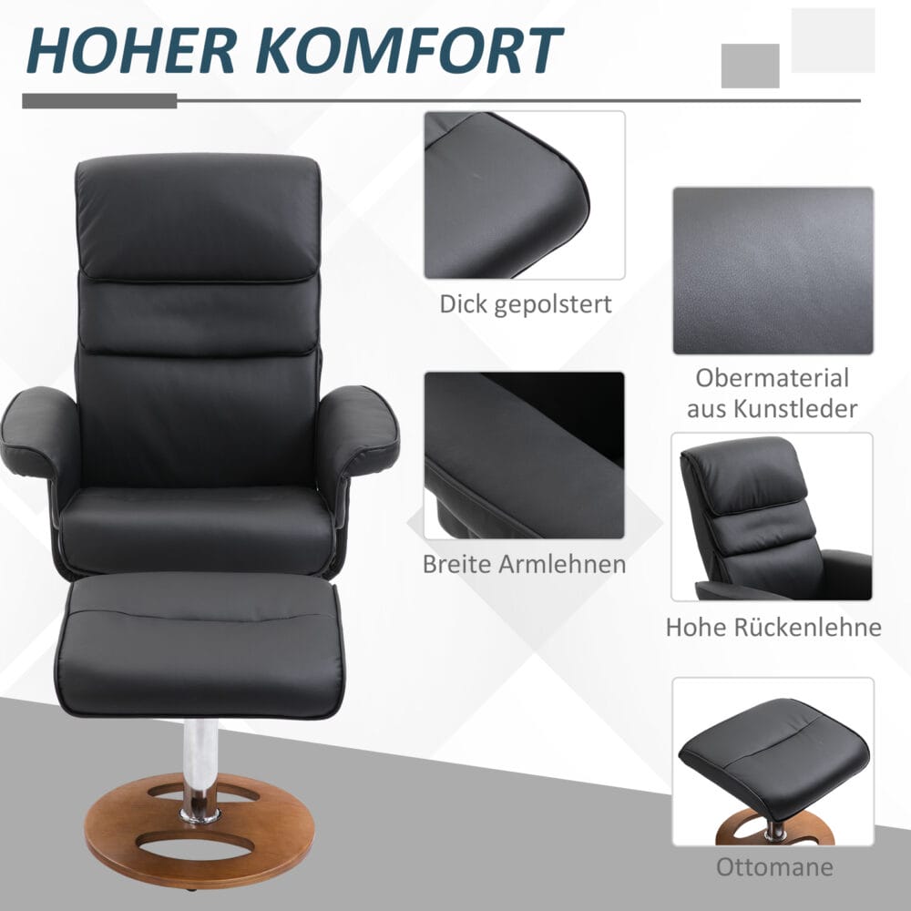 Fernsehsessel Relaxsessel 360° drehbar Schwarz