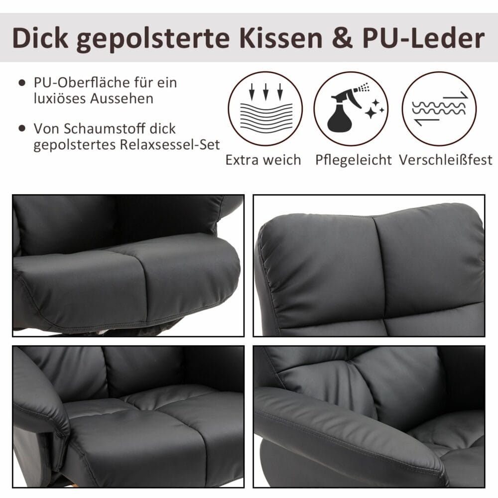 Fernsehsessel Relaxsessel verstellbar mit Hocker schwarz