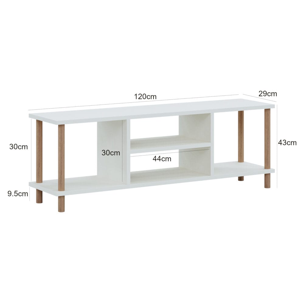 Fernsehtisch Ærøskøbing mit 2 Ablagefächern 43x120x29cm Weiss