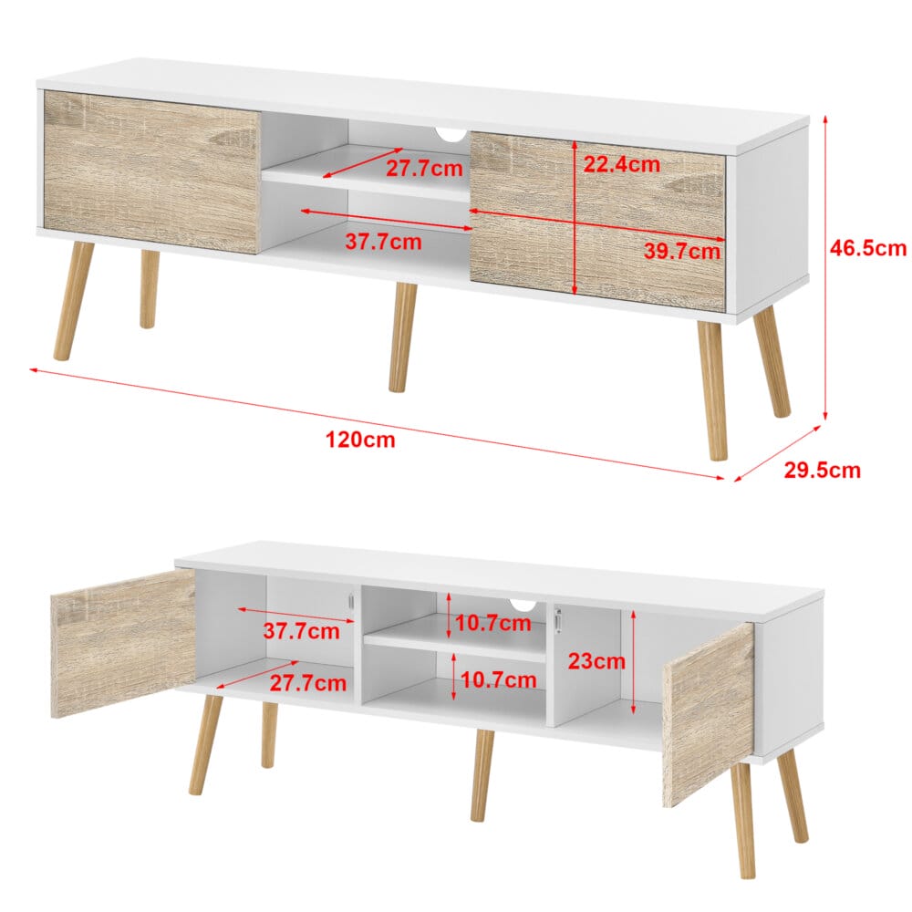 Fernsehtisch Eskilstuna 120 x 29.5 x 46.5 cm mit 2 Schranktüren