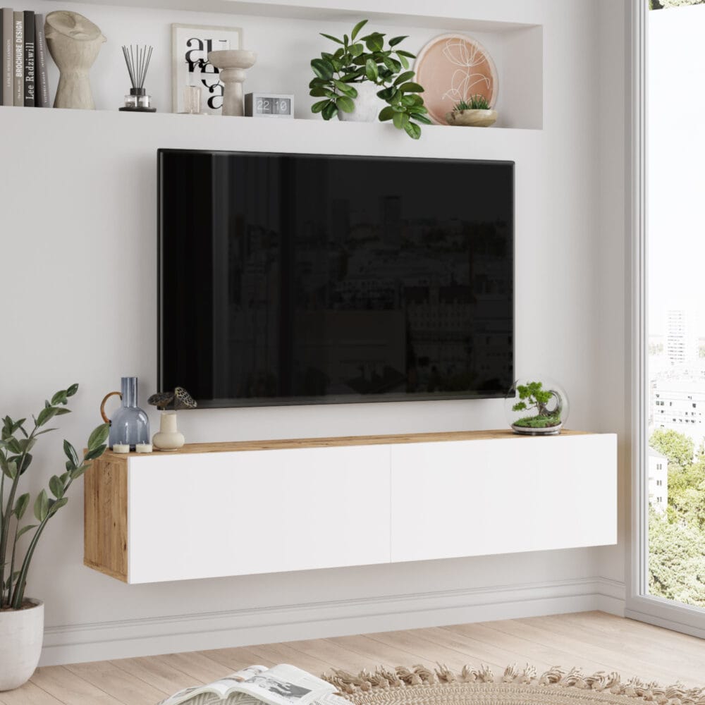 Fernsehtisch Lapinlahti 140x31.5x29.5cm Eiche rustikal/Weiss