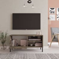 Fernsehtisch Liperi 2 Ablagefächern 90 x 35.5 x 43 cm Eiche grau