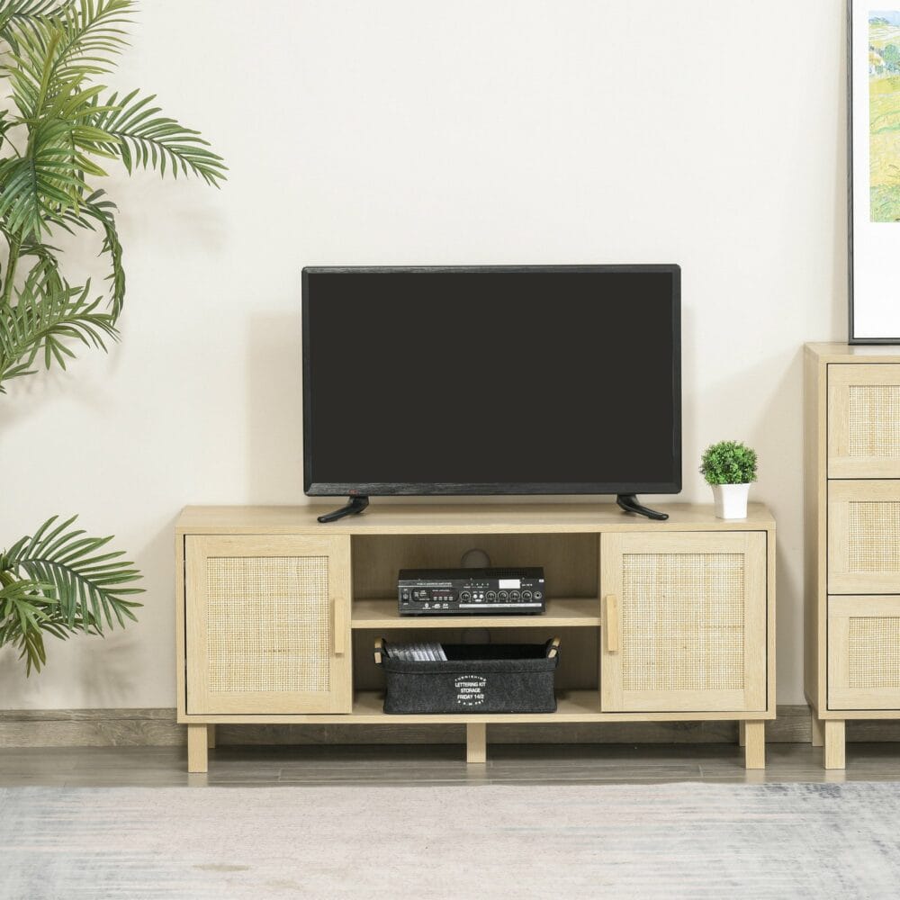 Fernsehtisch TV Lowboard Rattan-Design 115x40x48cm Natur