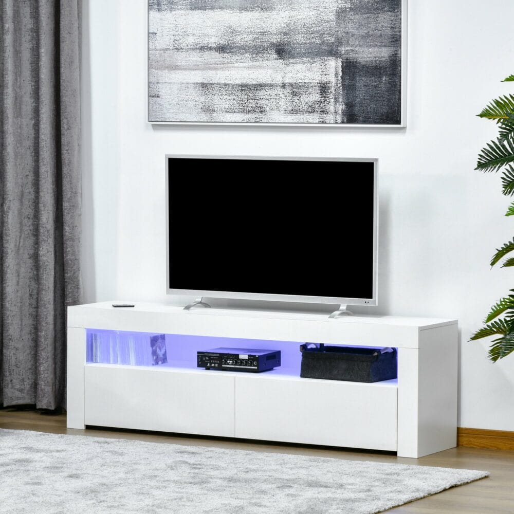 Fernsehtisch mit LED-Lichtleiste Farbwechsel 160x35x50cm weiss