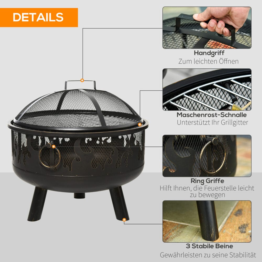 Feuerschale Feuerkorb mit Grill und Funkenschutz Ø 61.50cm