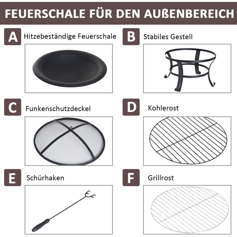 Feuerschale Feuerkorb mit Grill und Funkenschutz Ø 74cm