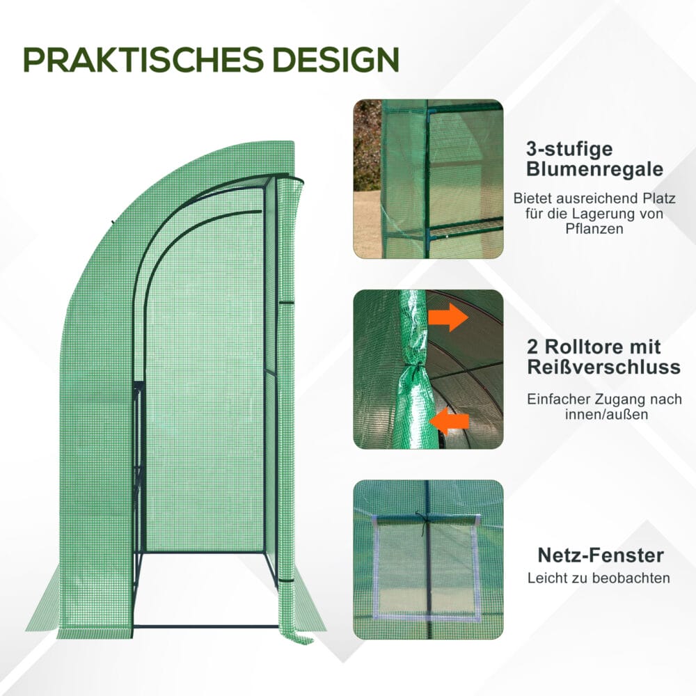 Foliengewächshaus 200x100x215cm Seiten-Gewächshaus