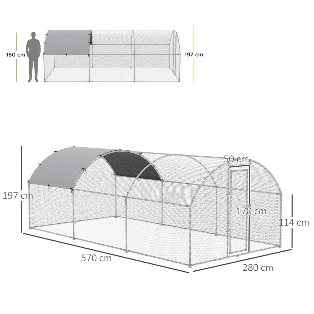 Freilaufgehege mit Schatten Dach XXL 280x570x197cm