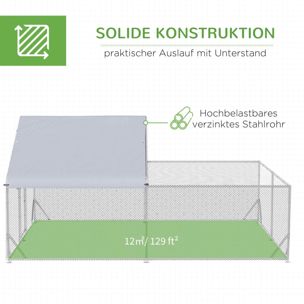 Freilaufgehege mit Schatten Dach XXL 400x300x195cm