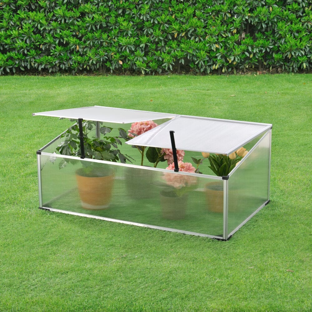Frühbeet Hoorn mit Zweigeteiltem Dach 100x60x40 cm Aluminium Polycarbonat