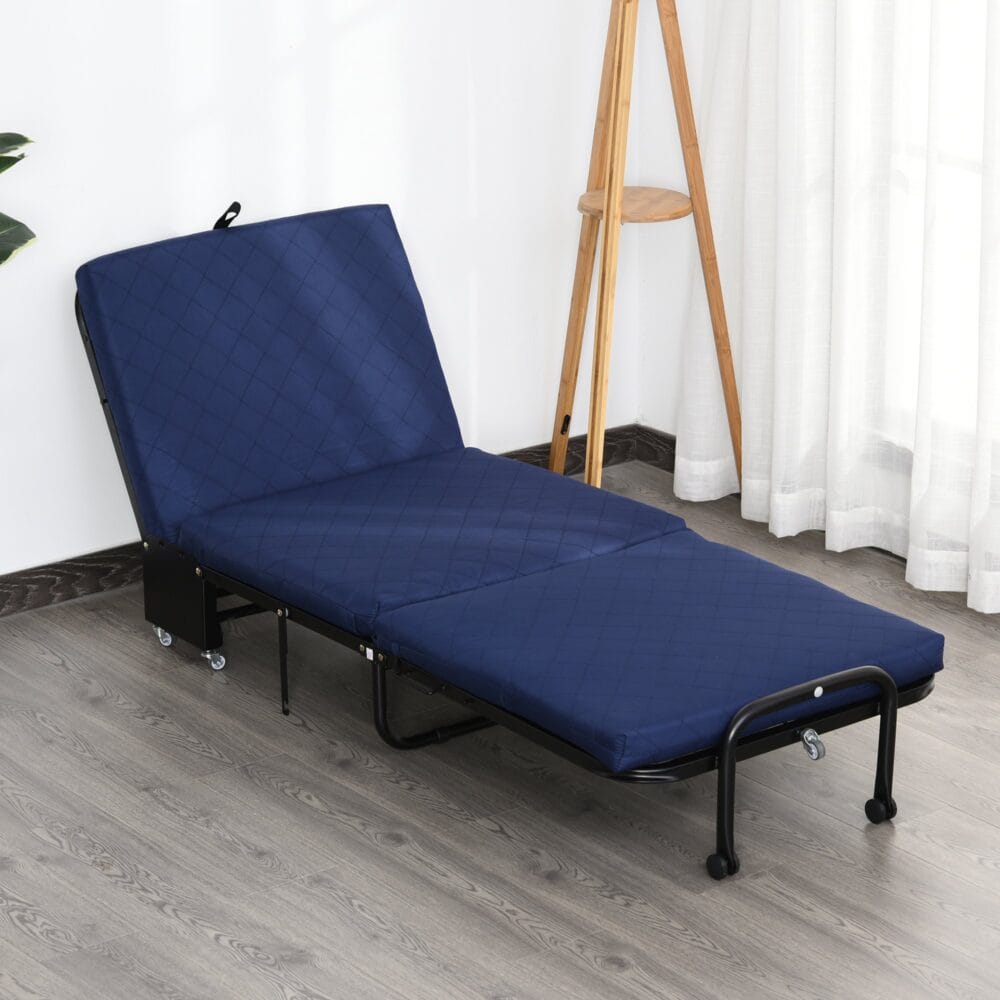 Gästebett klappbar 2-in-1 Klappbett mit Rollen Blau 184x65x26cm