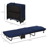 Gästebett klappbar 2-in-1 Klappbett mit Rollen Blau 184x65x26cm