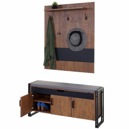 Garderobe mit Sitzbank ~ 53x110x30cm Wildeiche-Optik