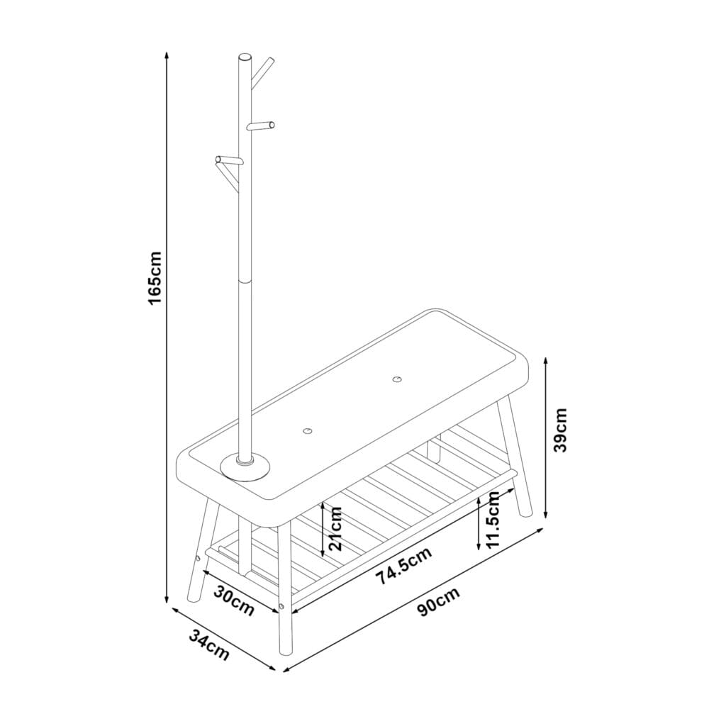 Garderobenbank aus Bambus 90x34x165cm