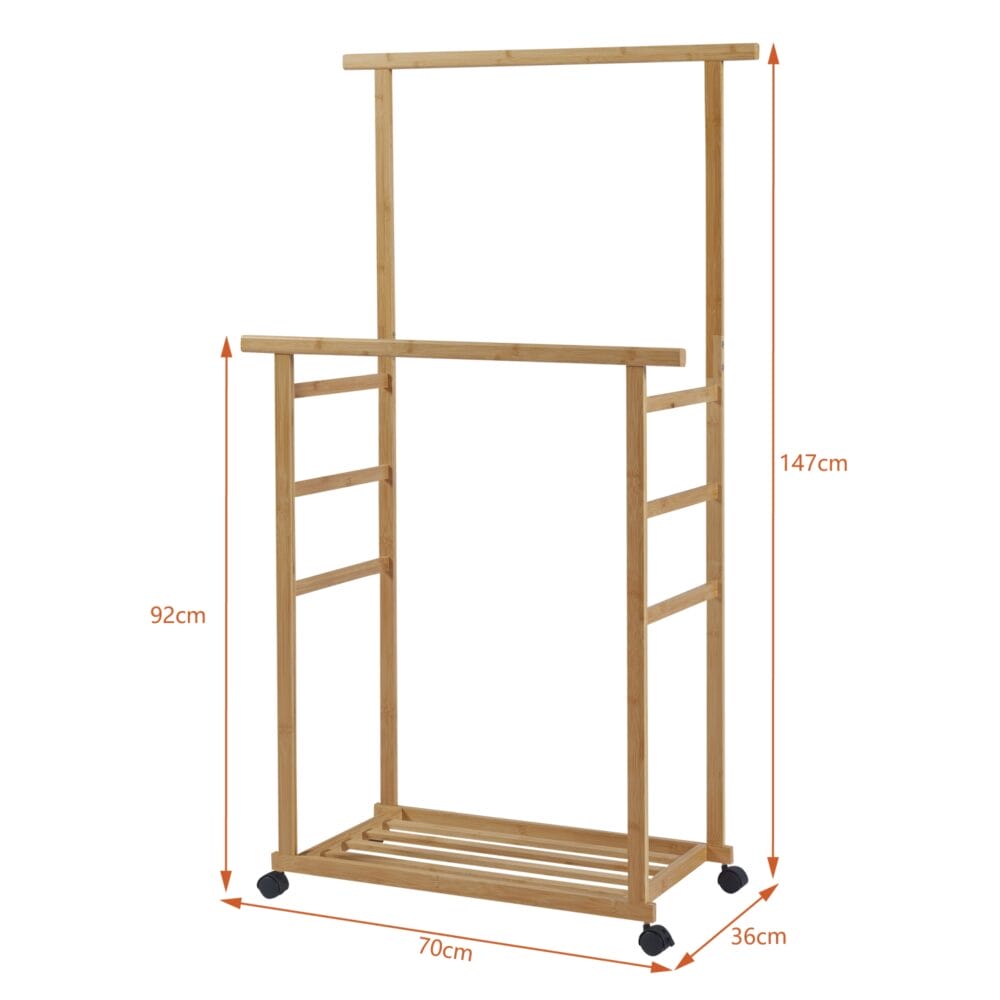 Rollbarer Garderobenständer Bambus 147x70x36cm