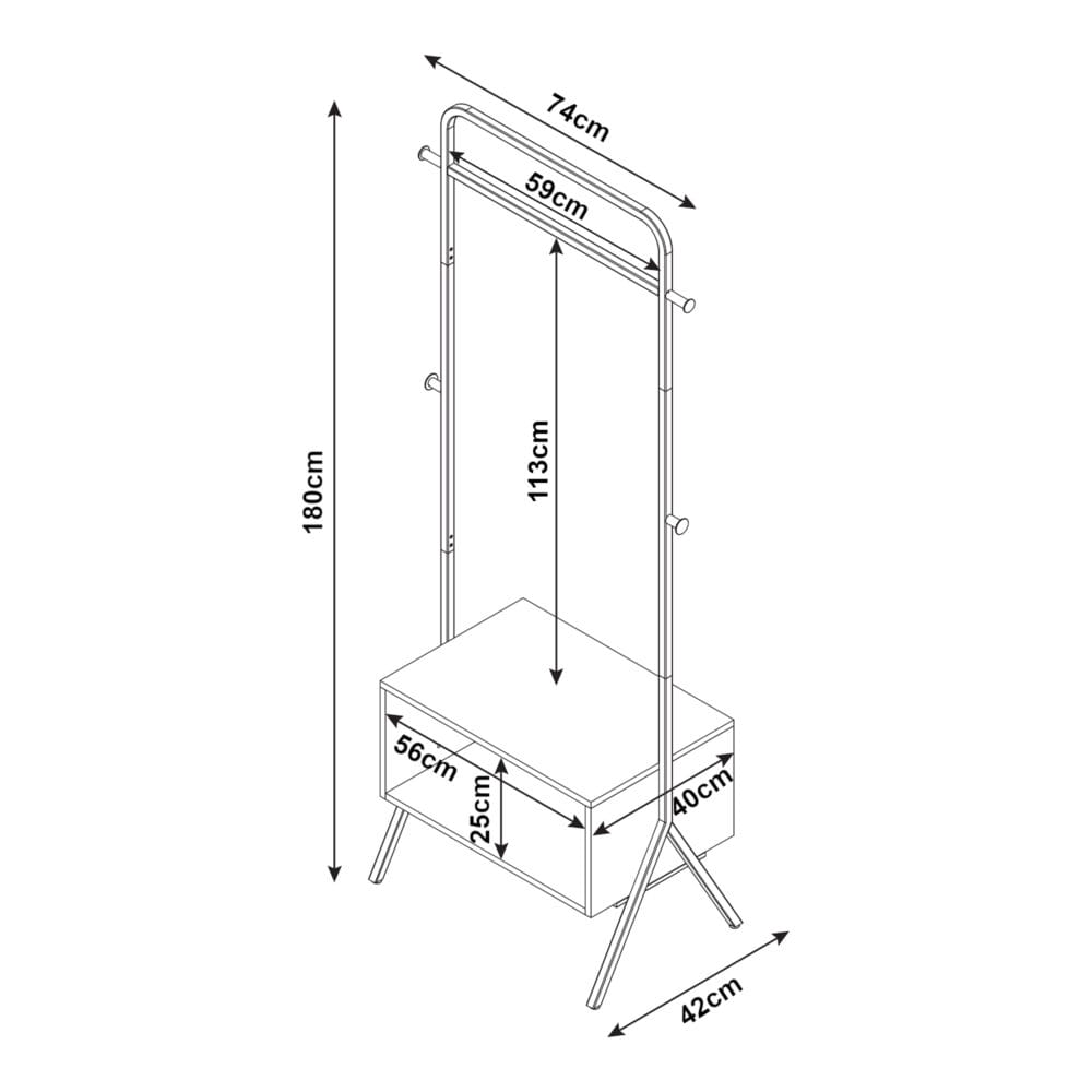 Garderobenständer 180x74x42cm Schwarz/Walnuss