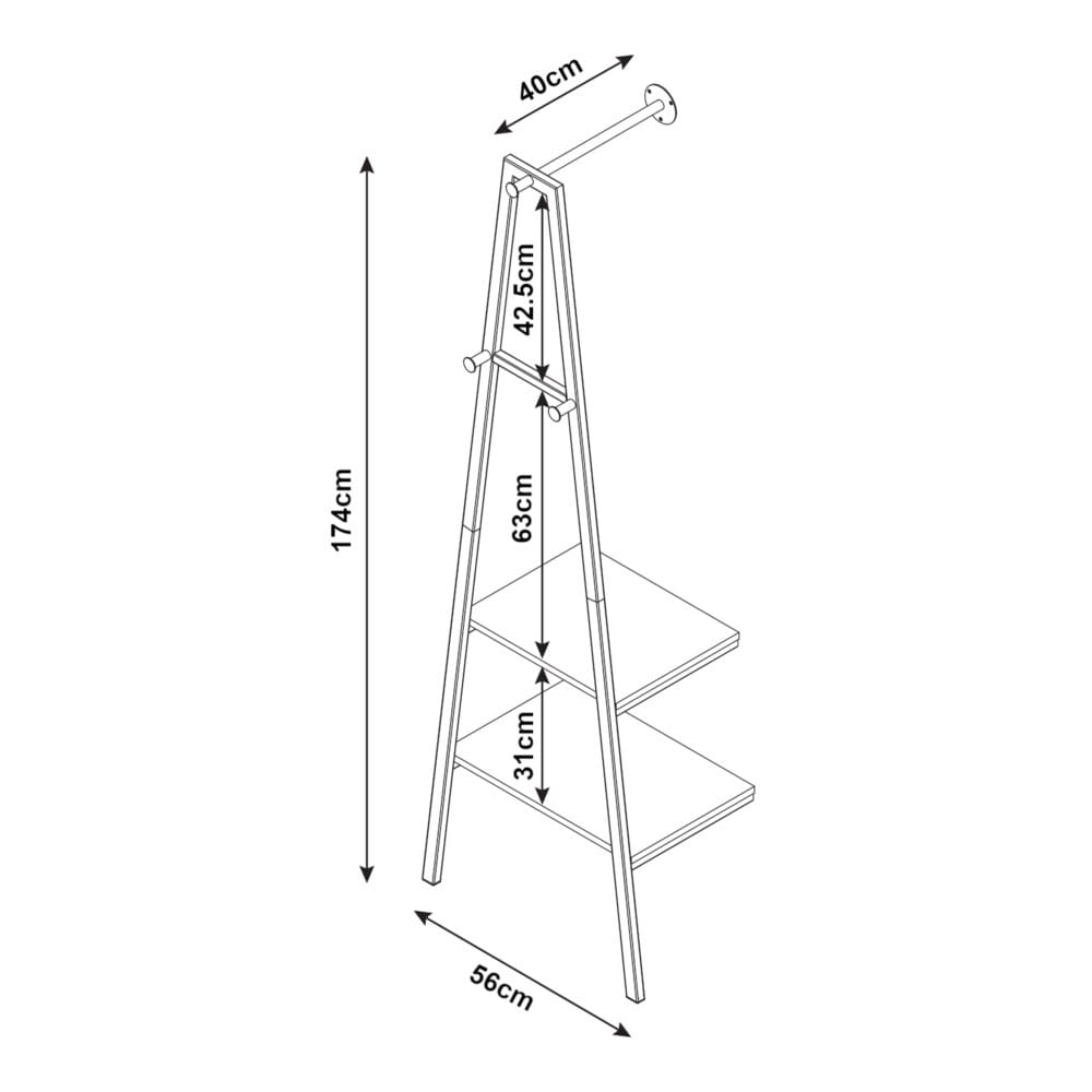 Wandgarderobe Stahl Schwarz/Walnuss-Optik