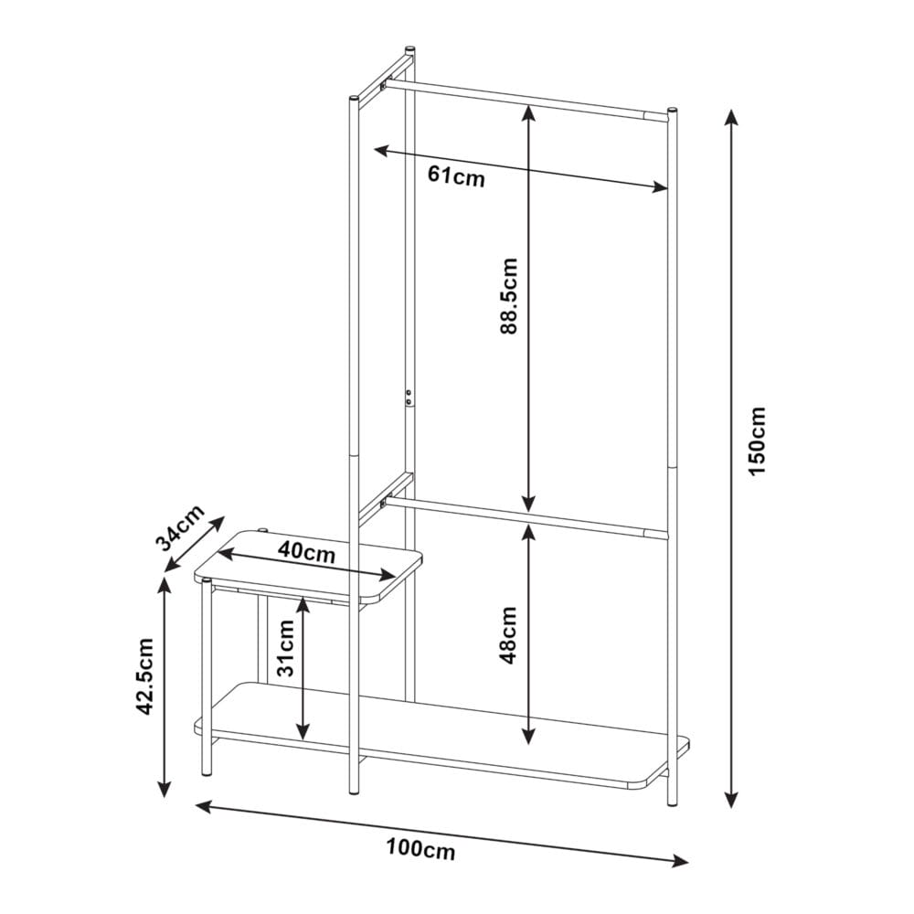 Garderobenständer 150x100x34cm Schwarz