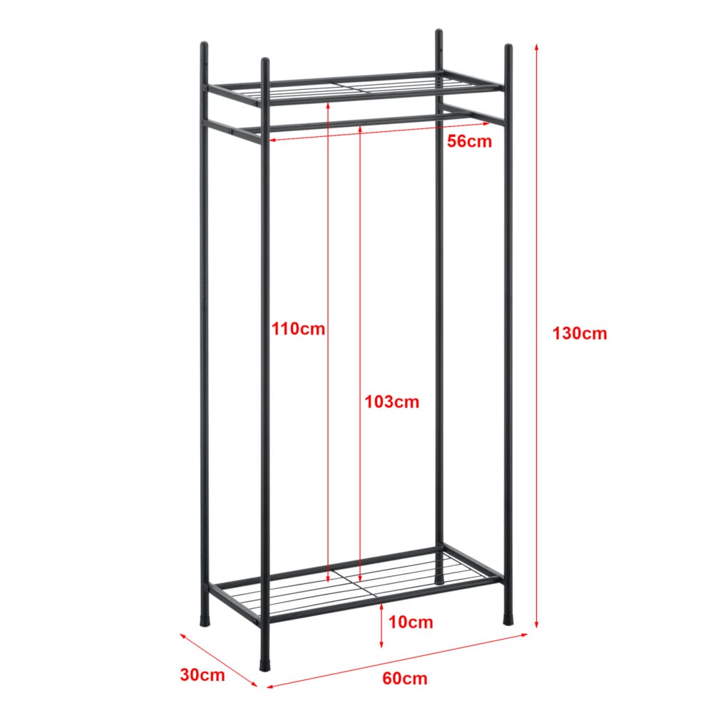 Garderobenständer mit 2 Ablagen 150x80x40cm Schwarz