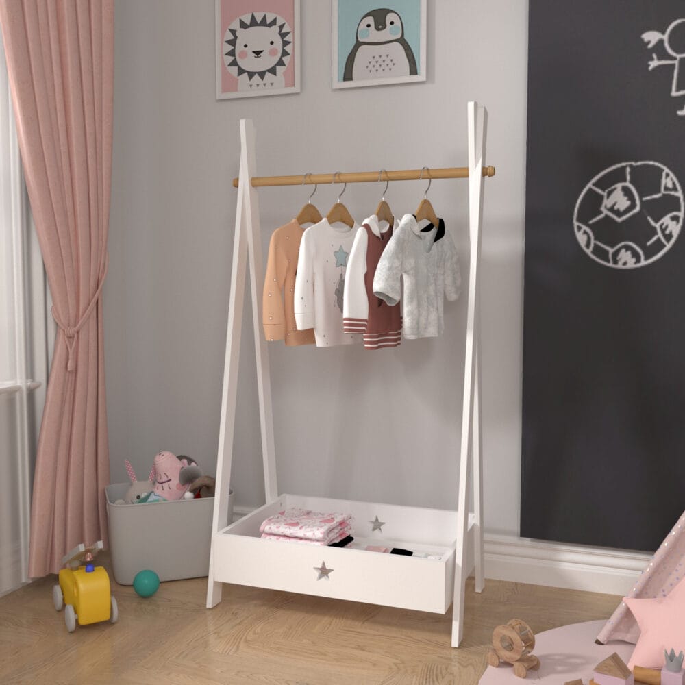 Kinder-Garderobe Laxe 126x73x43cm Weiss/Natur