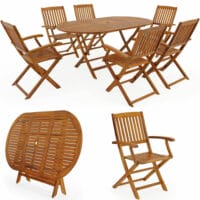 Garten-Sitzgruppe 1x Gartentisch & 6 Gartenstühle Akazienholz