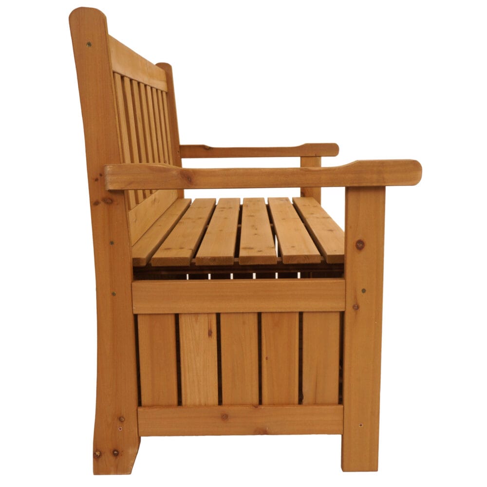 Gartenbank HWC-L68 mit Stauraum Outdoor Tanne Holz MVG 114cm braun