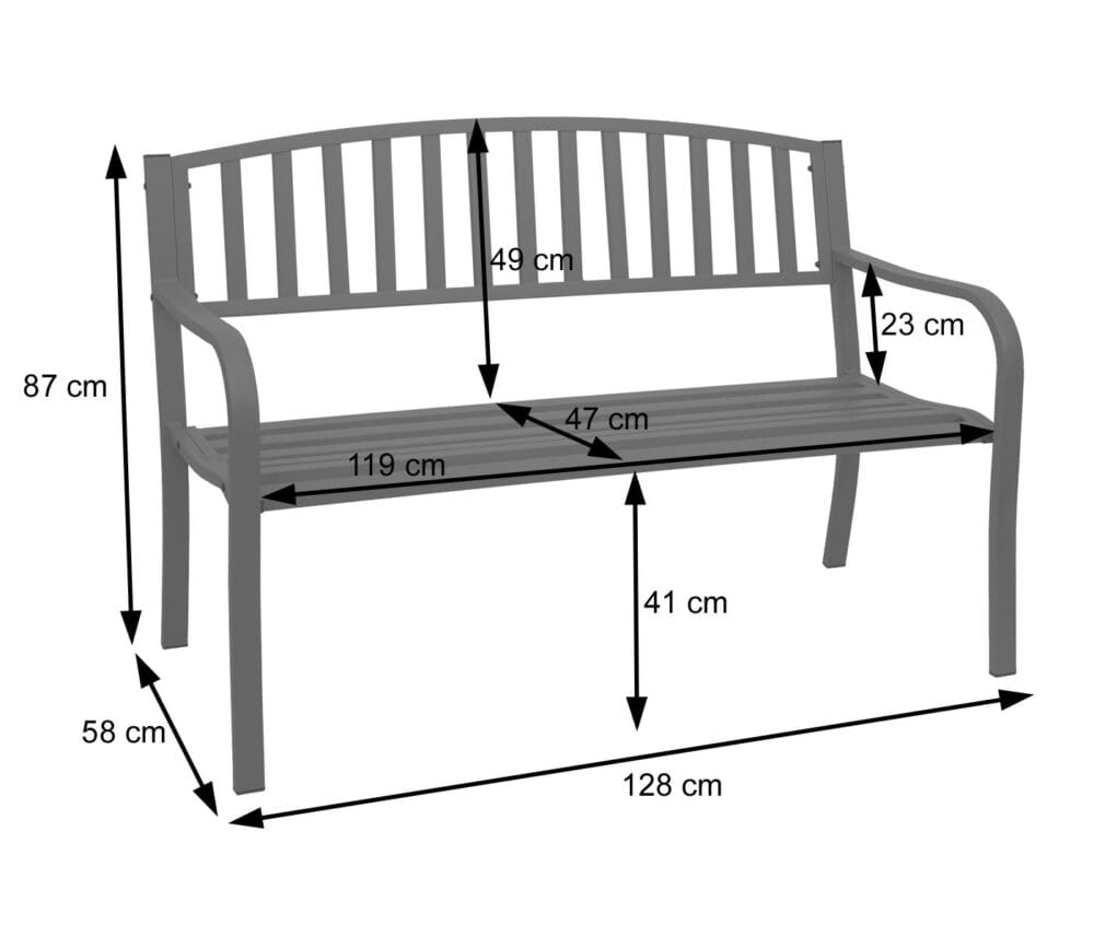 Gartenbank Metall 2 Sitzer schwarz 127cm