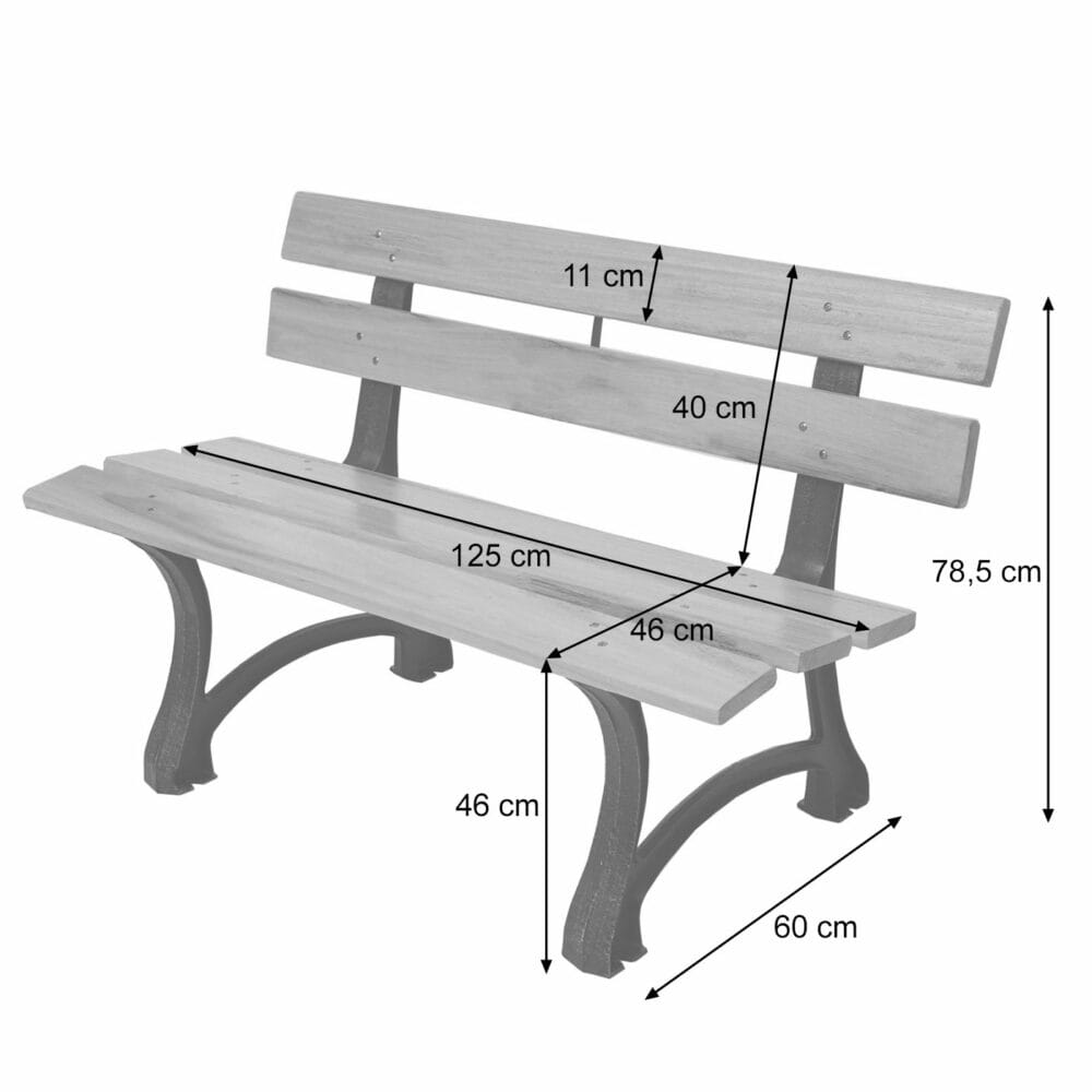 Gartenbank Profi Gusseisen 2 Sitzer 125cm braun - Holzstärke 3cm