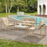 Gartenmöbel Set Dallas 4-teilig mit Polsterkissen Holz/Khaki