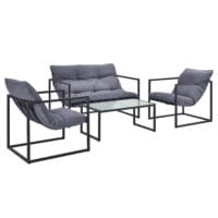 Gartenmöbel Set Dallas 4-teilig mit Polsterkissen Schwarz/Grau