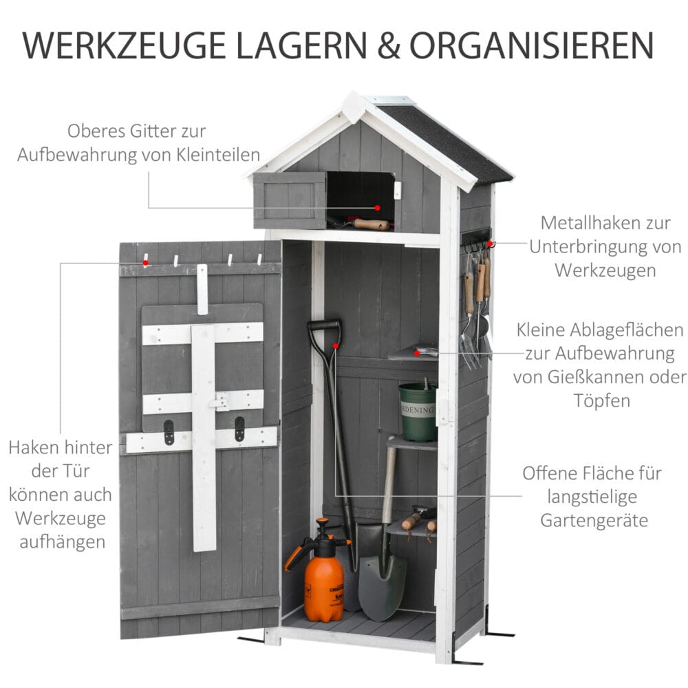 Gartenschrank Holz Gerätehaus mit Tür 78x52.5x182cm