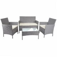 Gartensitzgruppe Rattan Lounge  7tlg. grau mit Kissen creme