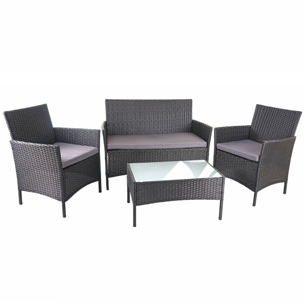 Gartensitzgruppe Rattan Lounge  7tlg. schwarz mit Kissen anthrazit