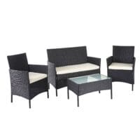 Gartensitzgruppe Rattan Lounge  7tlg. schwarz mit Kissen creme