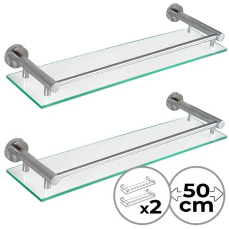 Glasablage Bad 2er Set Wandmontage gehärtetes Glas Aluminium