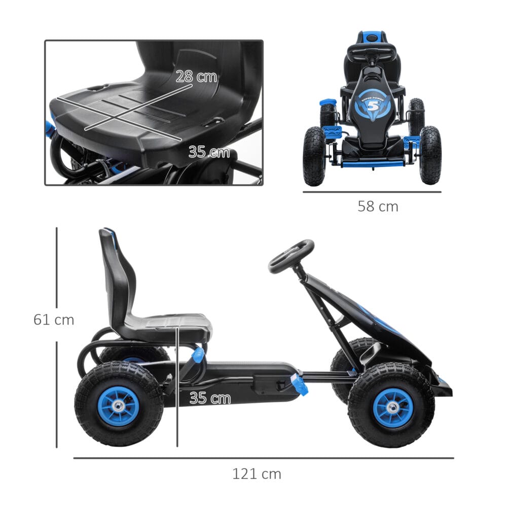 Gokart mit Gummireifen mit verstellbarem Sitz ab 5 Jahren Blau