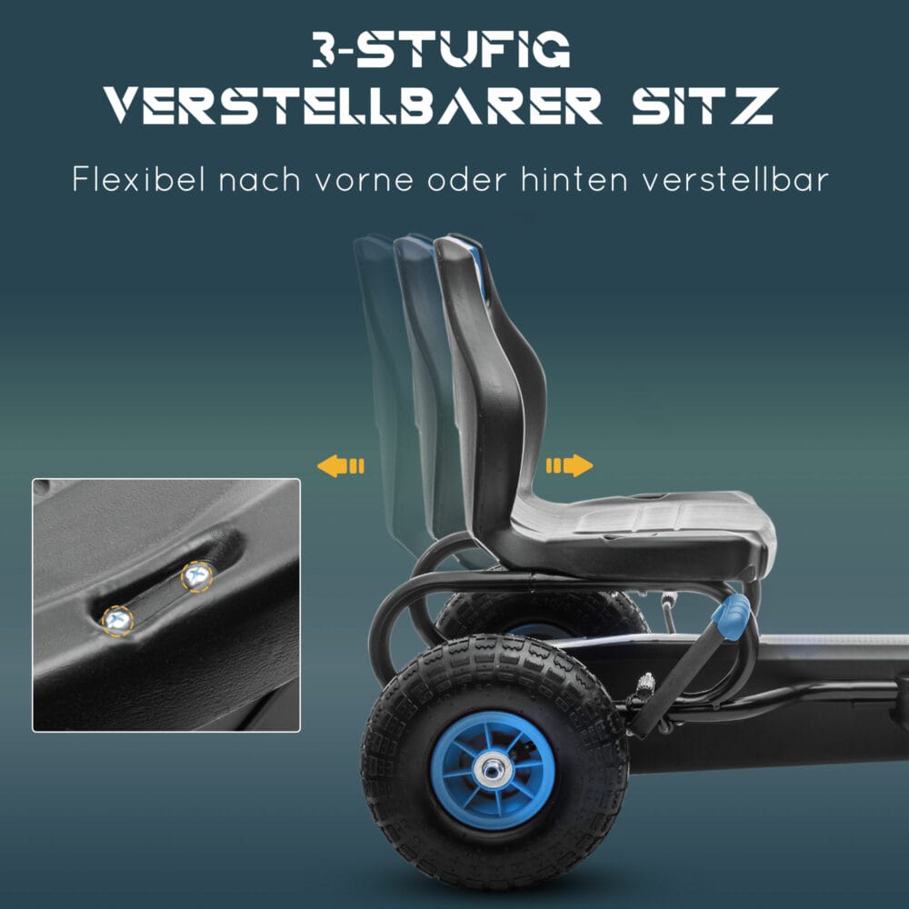 Gokart mit Gummireifen mit verstellbarem Sitz ab 5 Jahren Blau