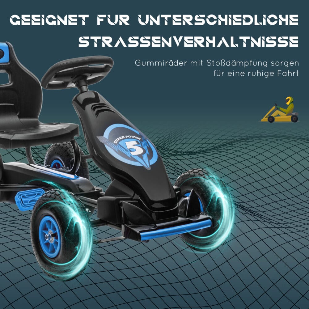 Gokart mit Gummireifen mit verstellbarem Sitz ab 5 Jahren Blau