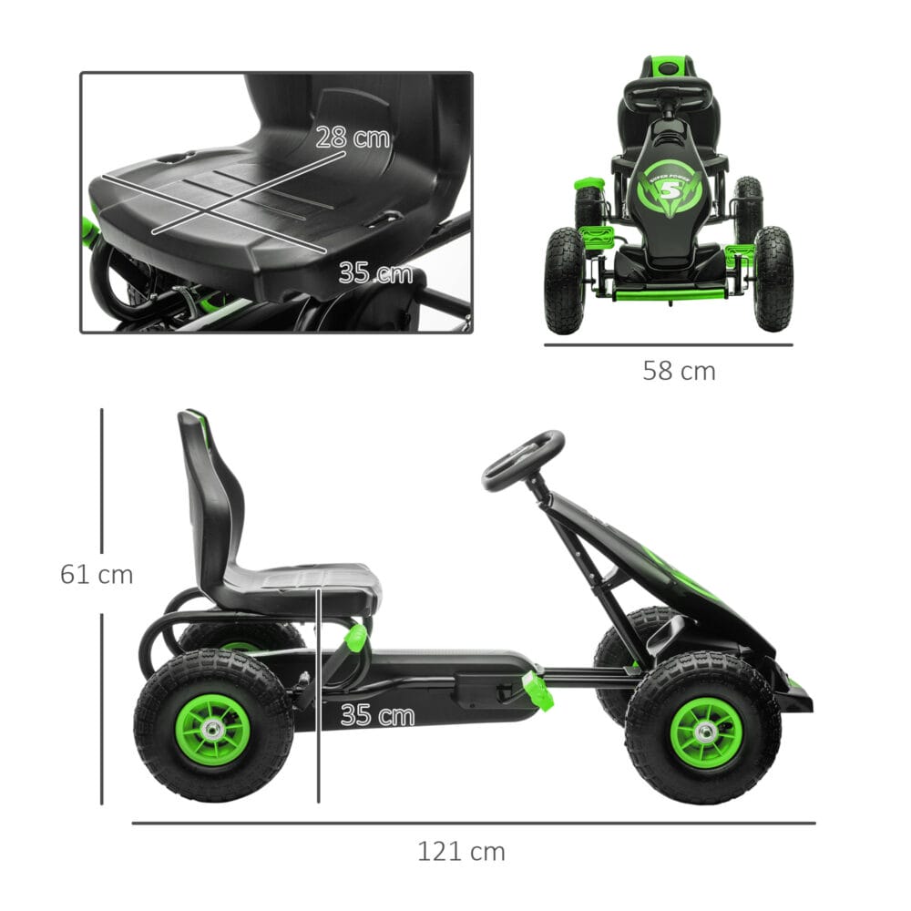 Gokart mit Gummireifen mit verstellbarem Sitz ab 5 Jahren grün