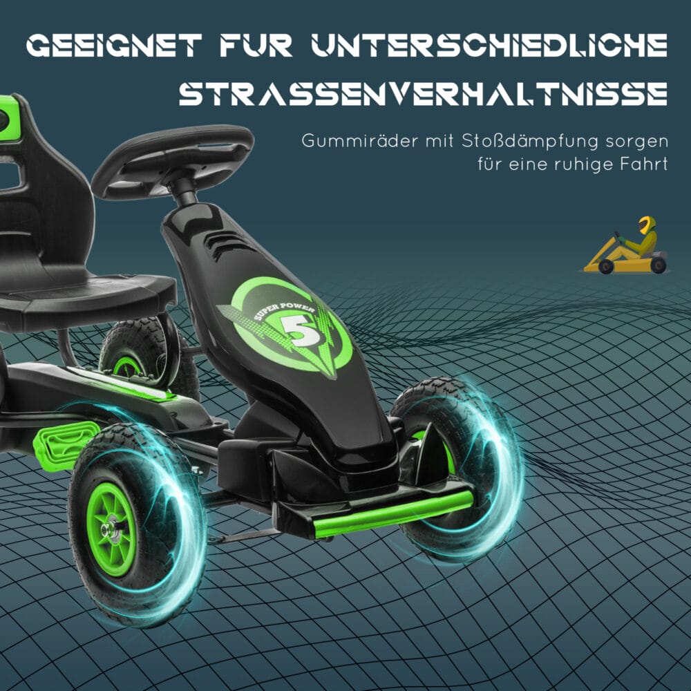 Gokart mit Gummireifen mit verstellbarem Sitz ab 5 Jahren grün