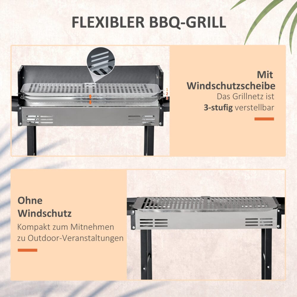 Grill mit Drehspiess Rostfreier Stahl 118x32x90cm
