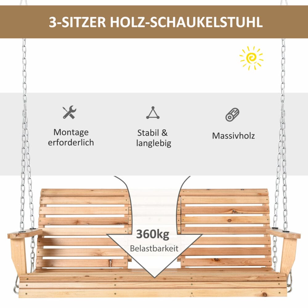 Hängebank Gartenschaukel Schaukelbank 150cm 3 Sitzer Holz