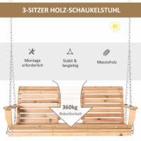 Hängebank Gartenschaukel Schaukelbank 150cm 3 Sitzer Holz