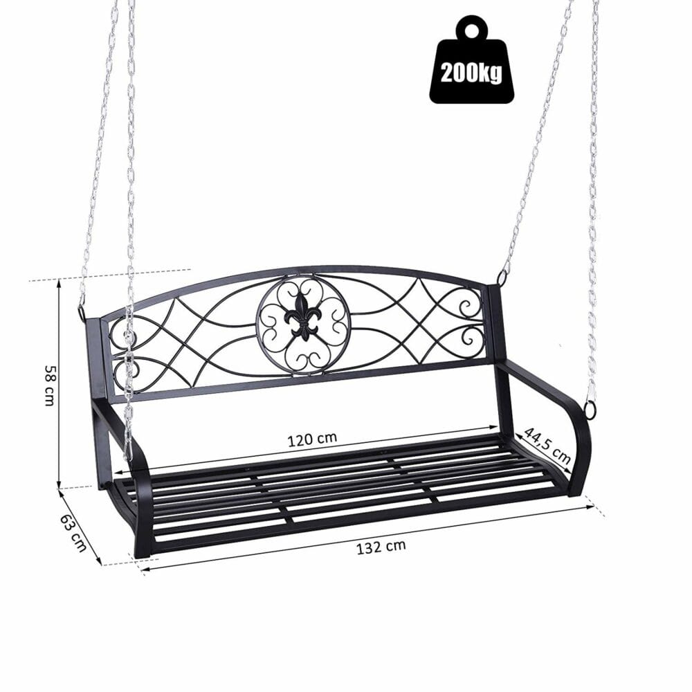 Hängebank Gartenschaukel Schaukelbank 2-Sitzer mit Ketten Metall