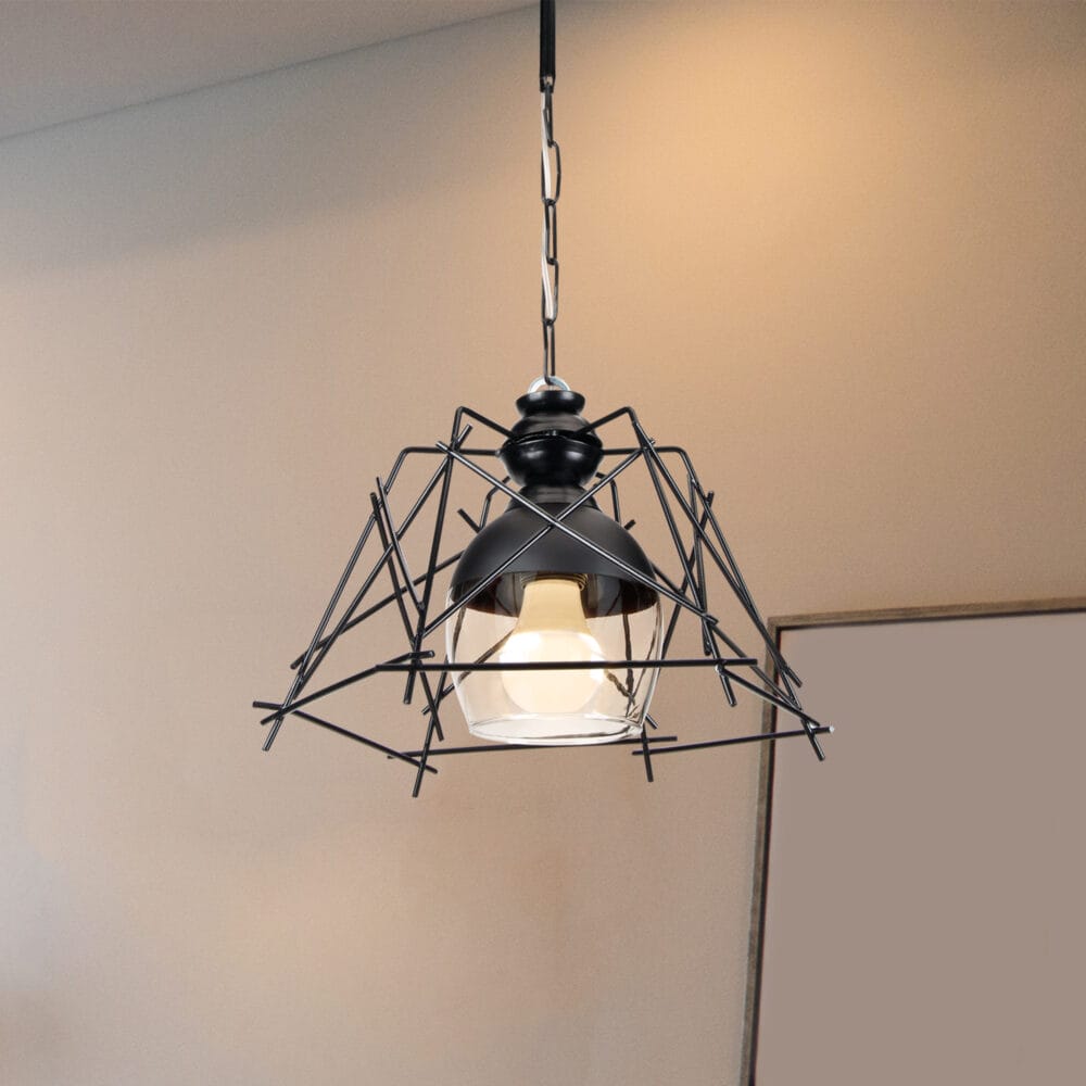 Hängeleuchte Bedford E27 Metall Glas Schwarz