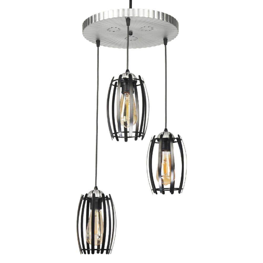 Hängeleuchte Purley 3xE27 Metall Silber Schwarz