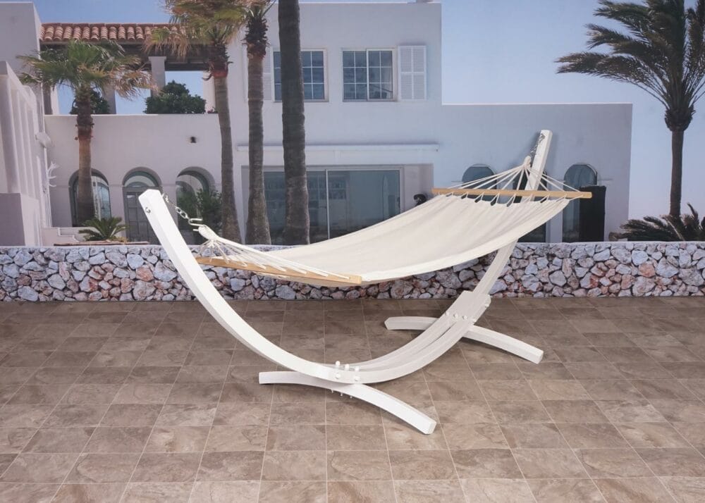 Hängematte mit Gestell FSC-zertifiziert 320cm weiss Matte creme-weiss